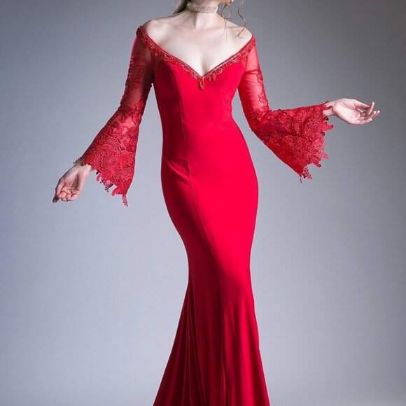 V-Neck Off Shoulder Mermaid Shape Dress CD71272